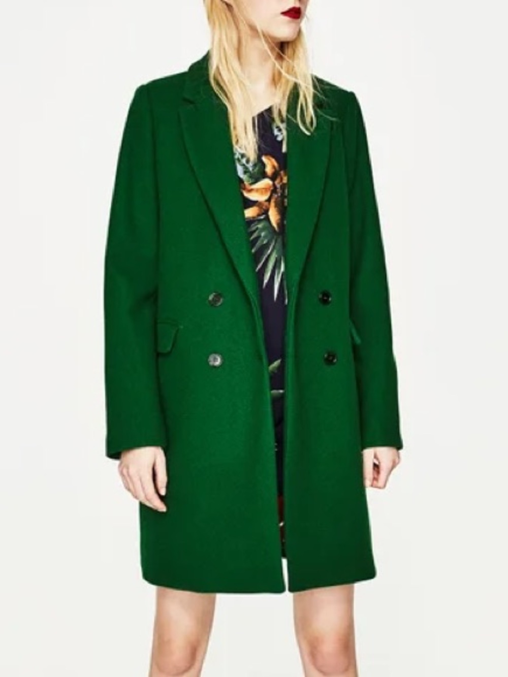Zara Emerald Green Double-Breasted Coat
